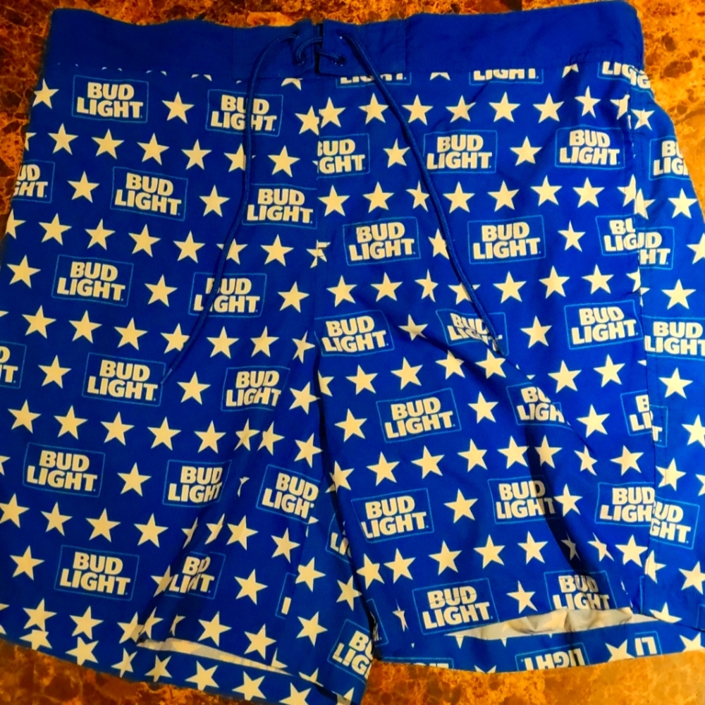 Bud Light Beer Board hybrid Shorts Men’s Sz Medium 40/42 Blue Swim Stretch Swim